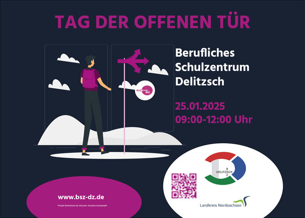 "Tag der offenen Tür" am BSZ Delitzsch Person an Wegweiser