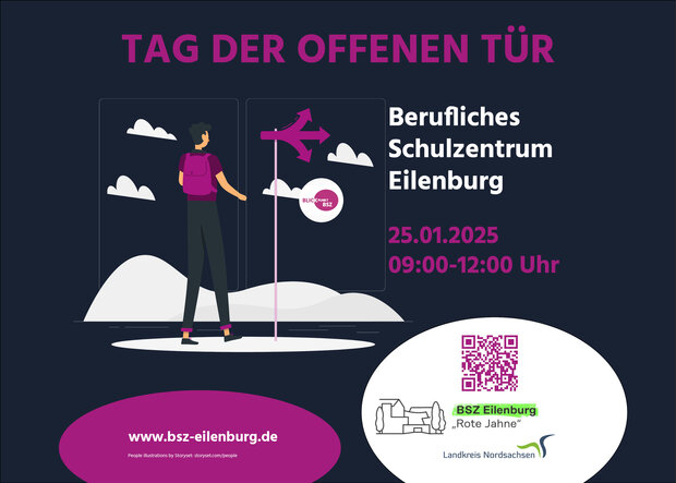 "Tag der offenen Tür" am BSZ Eilenburg Person an Wegweiser