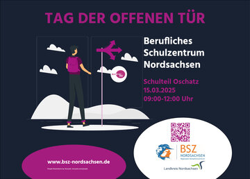 "Tag der offenen Tür" am BSZ Nordsachsen, Schulteil Oschatz Person an Wegweiser
